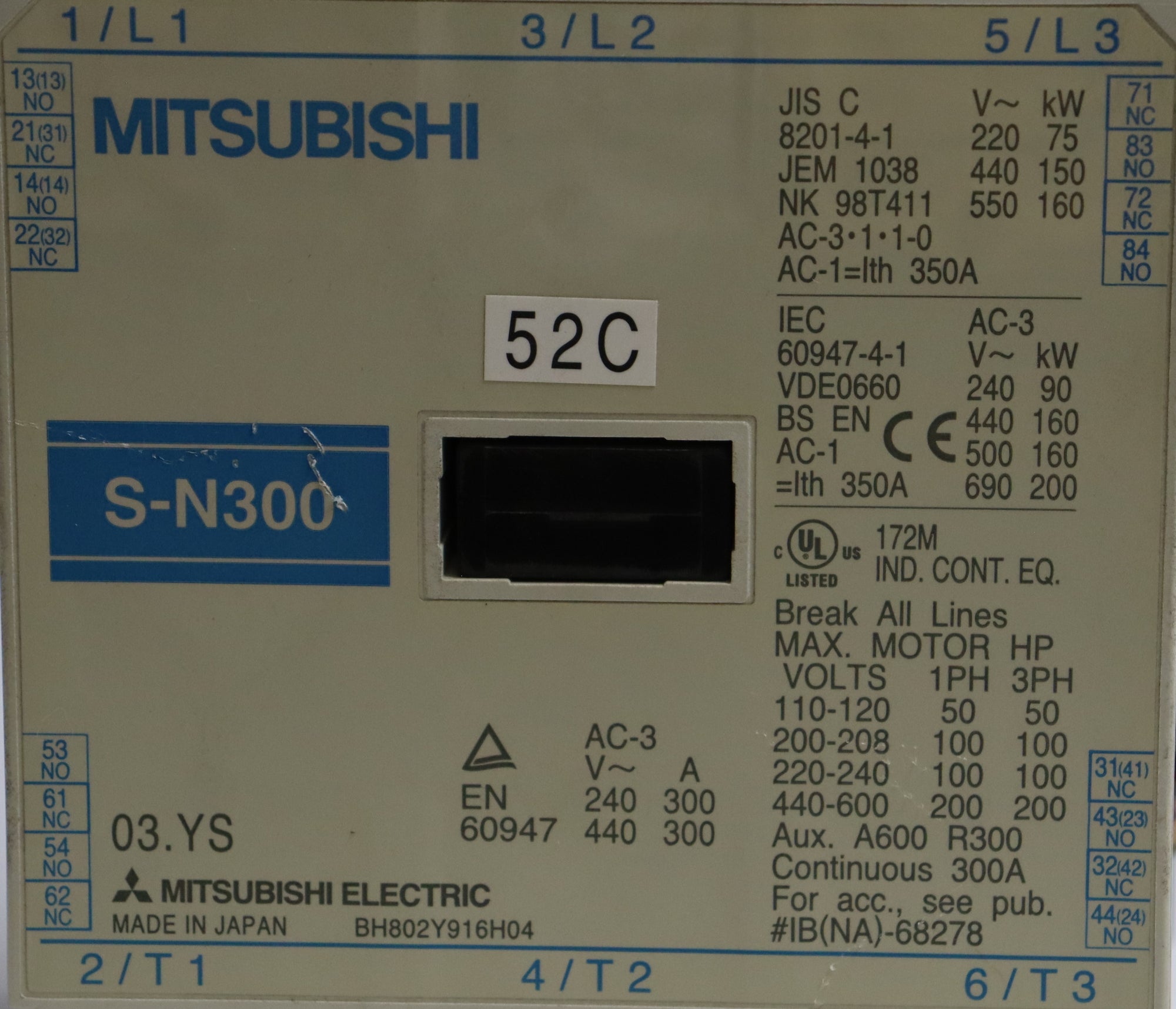Mitsubishi S-N300 300A BH802Y916H04 Contractor