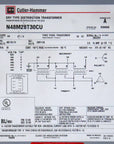 Cutler-Hammer N48M28T30CU 30kVA 3 Phase Transformer