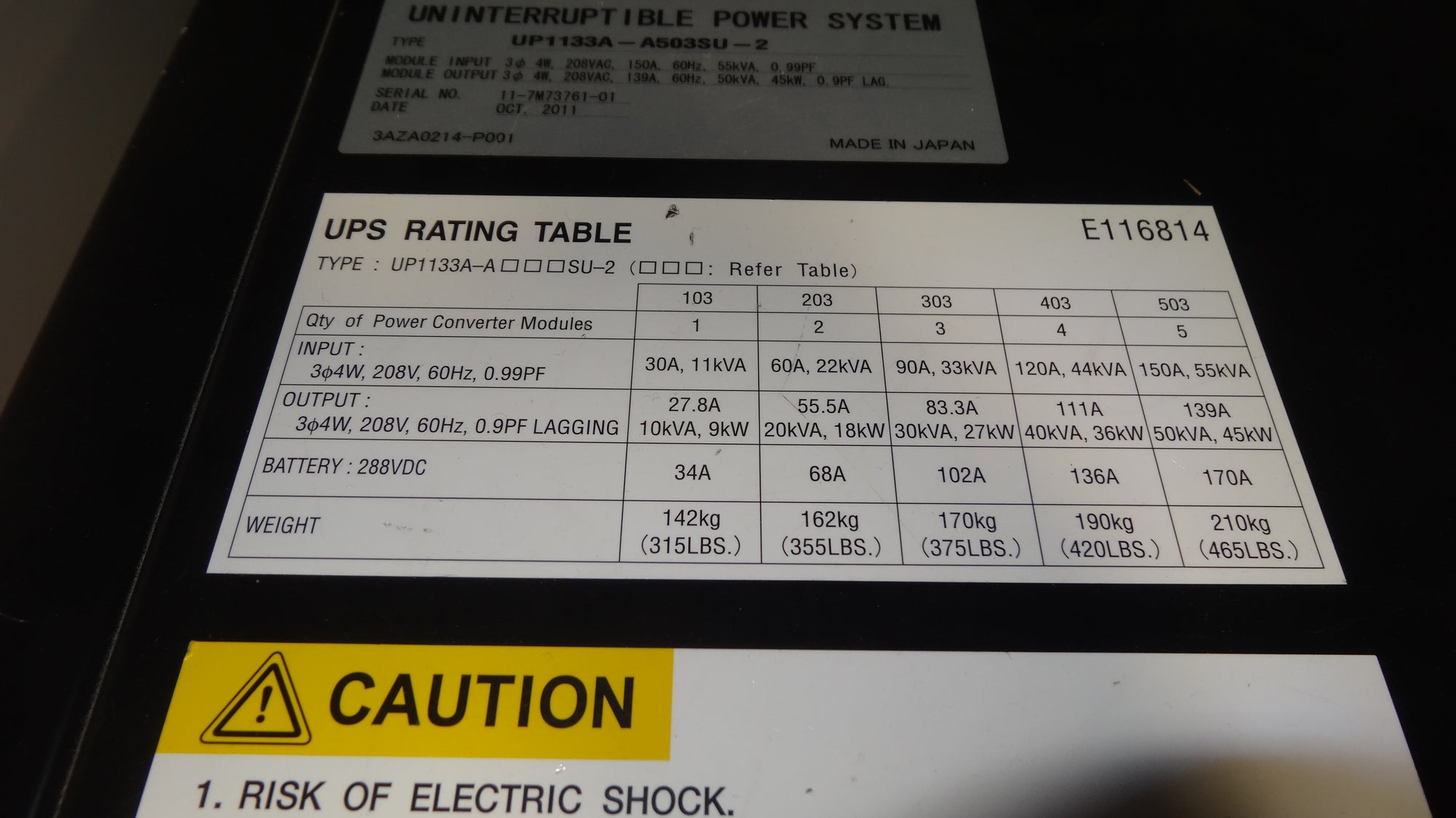 Refurbished Mitsubishi DiamondPlus 1100 Series 50kVA 45KW 208VAC 3Ph UPS System
