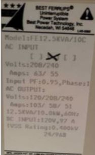 Best Power Ferrups FE 12.5kVA Single Phase UPS