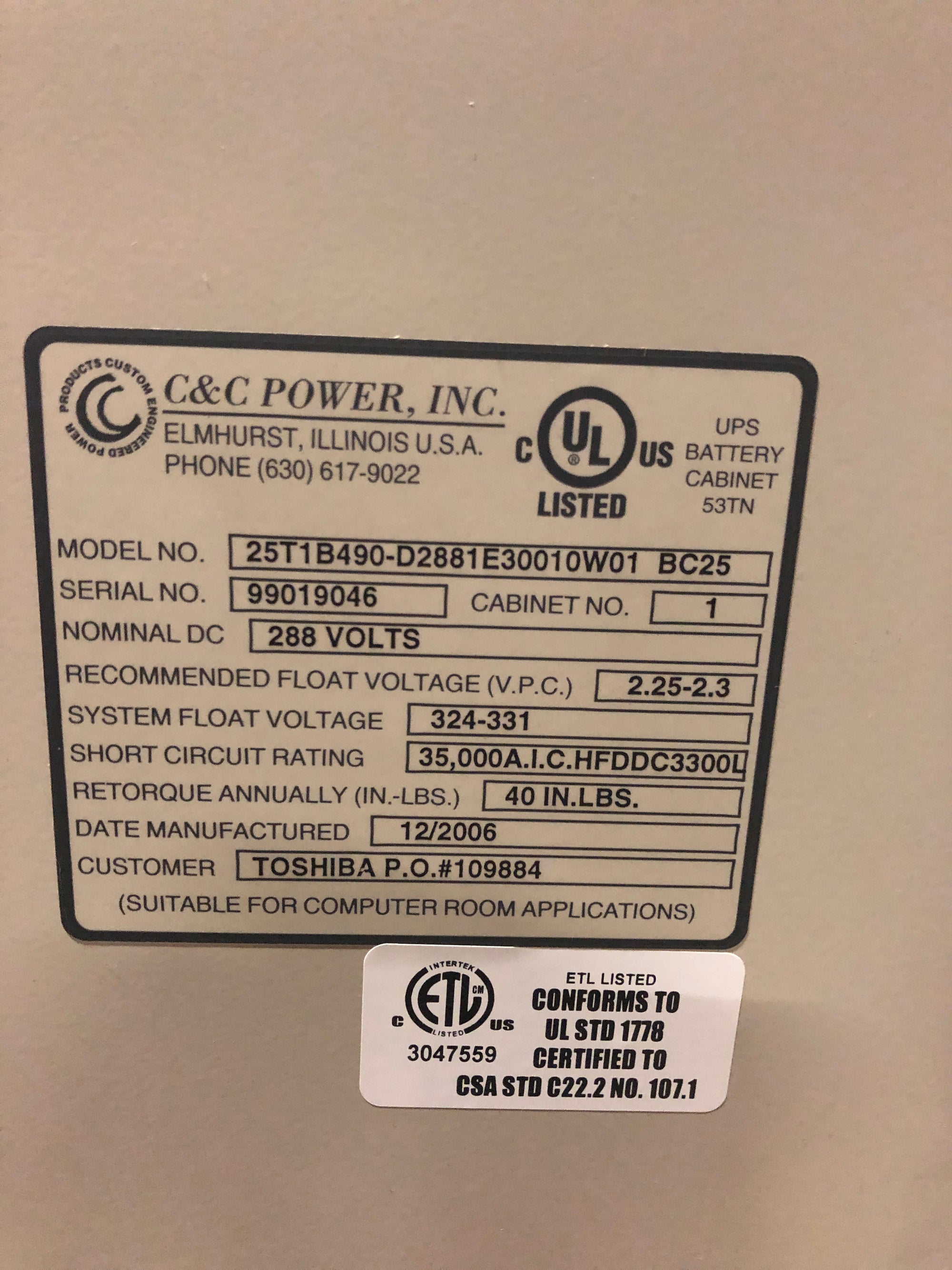 Toshiba 4200 80kVA UPS System (208V x 208V)