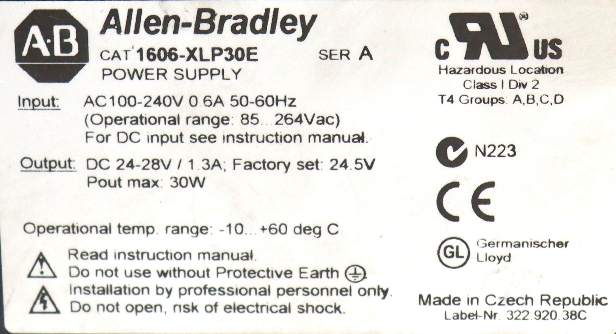 Allen Bradley 1606-XLP30E 100-240V 6A 50/60Hz Power Supply