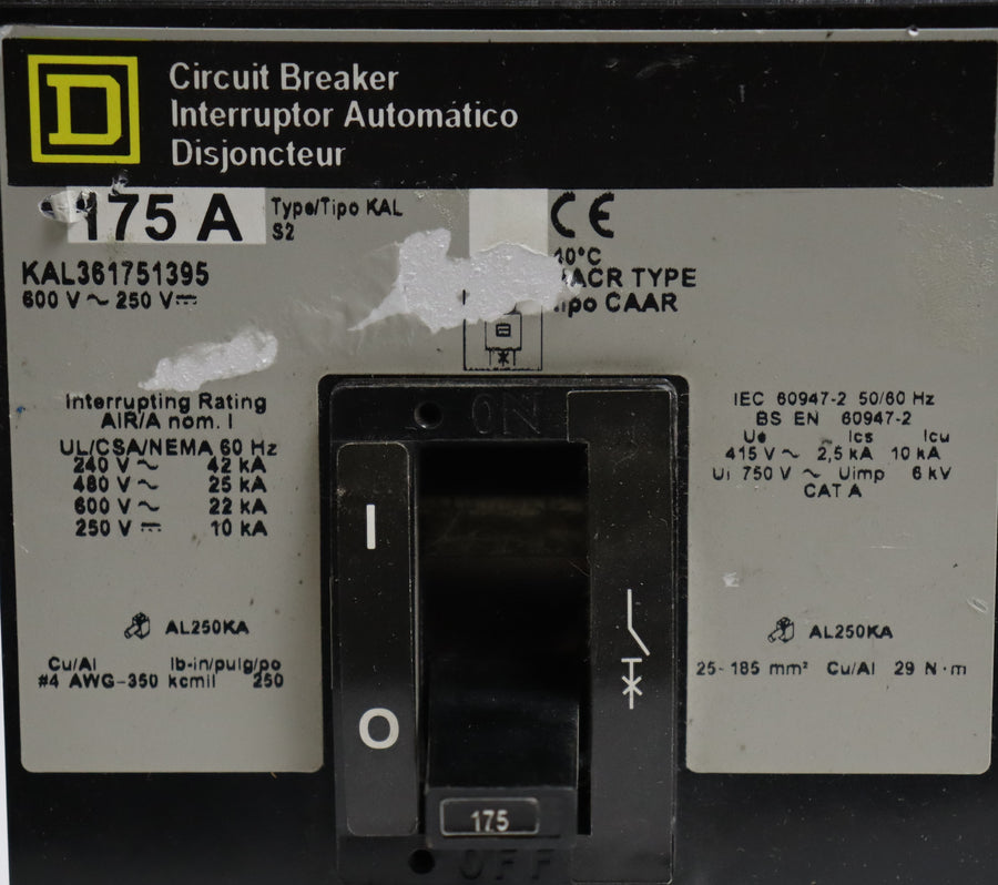 Square D KAL361751395 175A 600V Circuit Breaker