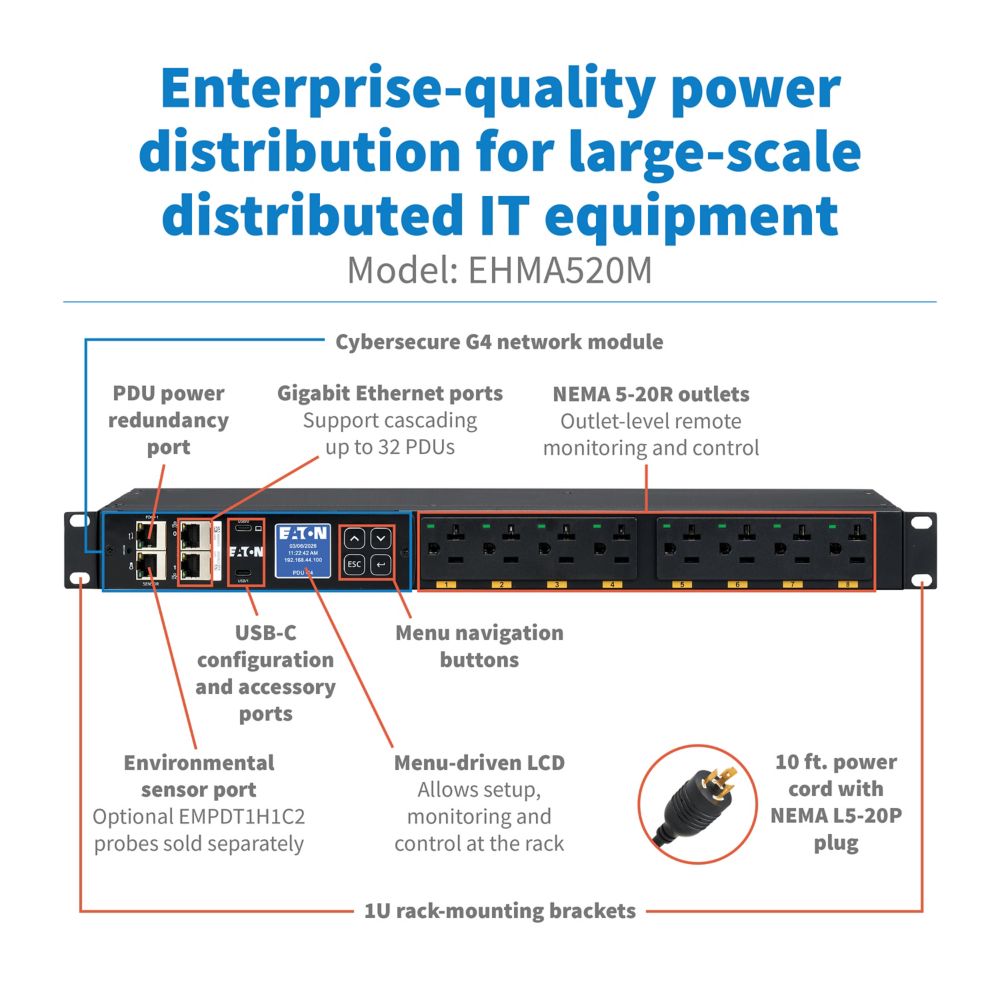 Eaton G4 120V 1.9kW Managed Single Phase Horizontal Rack PDU (EHMA520M)
