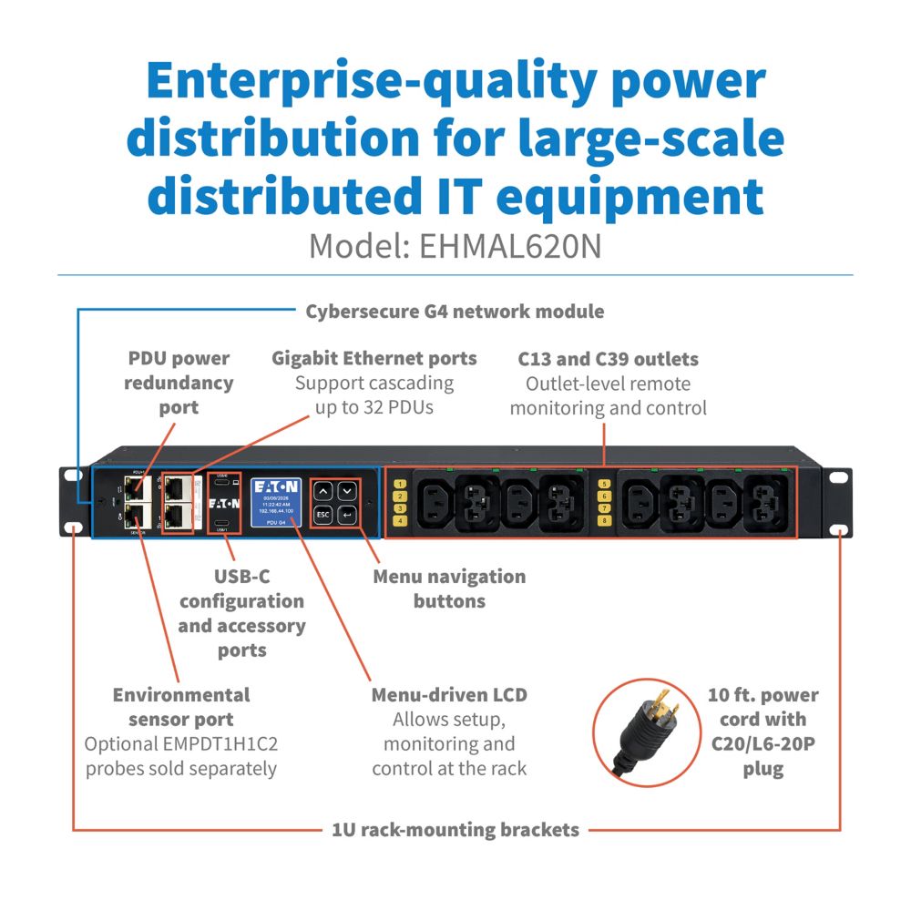 Eaton G4 120V 3.7kW Managed Single Phase Horizontal Rack PDU (EHMAL620N)