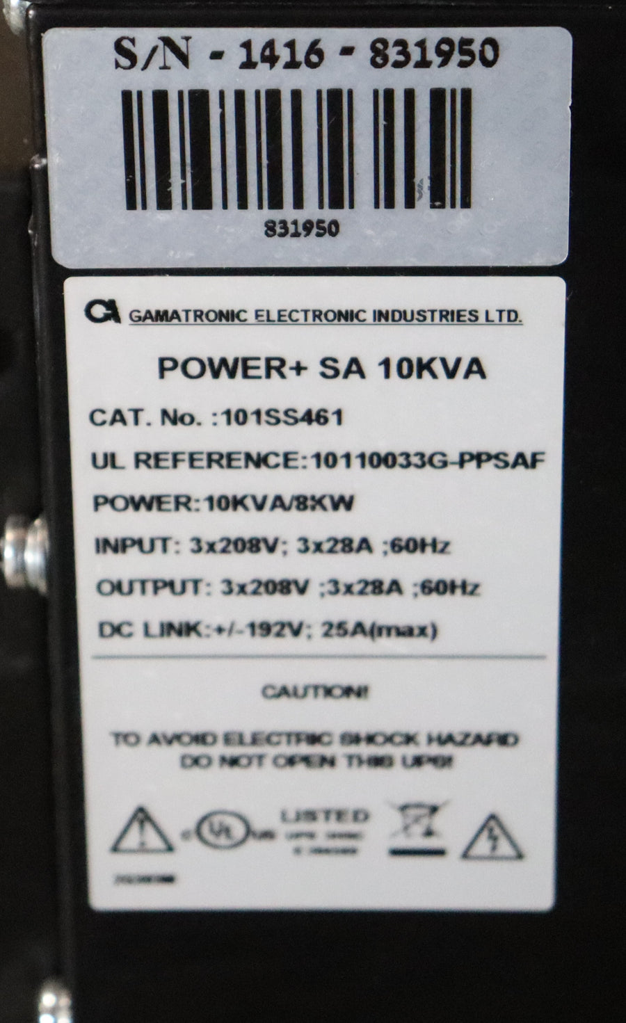 Gamatronic Power+ SA 10kVA / 8kW 208V 3 Phase UPS w/ Battery Cabinet (10110033G-PPSAF)