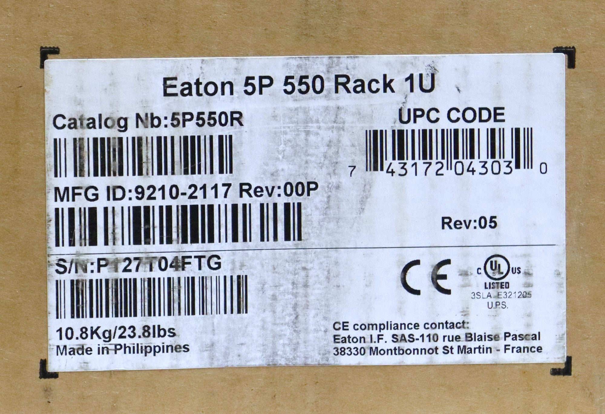 Eaton 5P 5P550R 550VA/420W 120V 1U Line-interactive Rackmount UPS