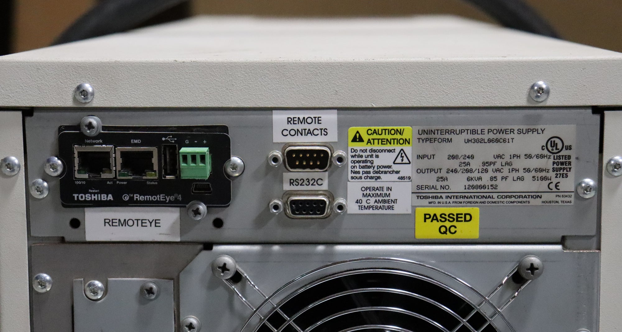 Toshiba 1600XP 6kVA / 5.1KW 208/240V Online Tower UPS (Pre-owned)