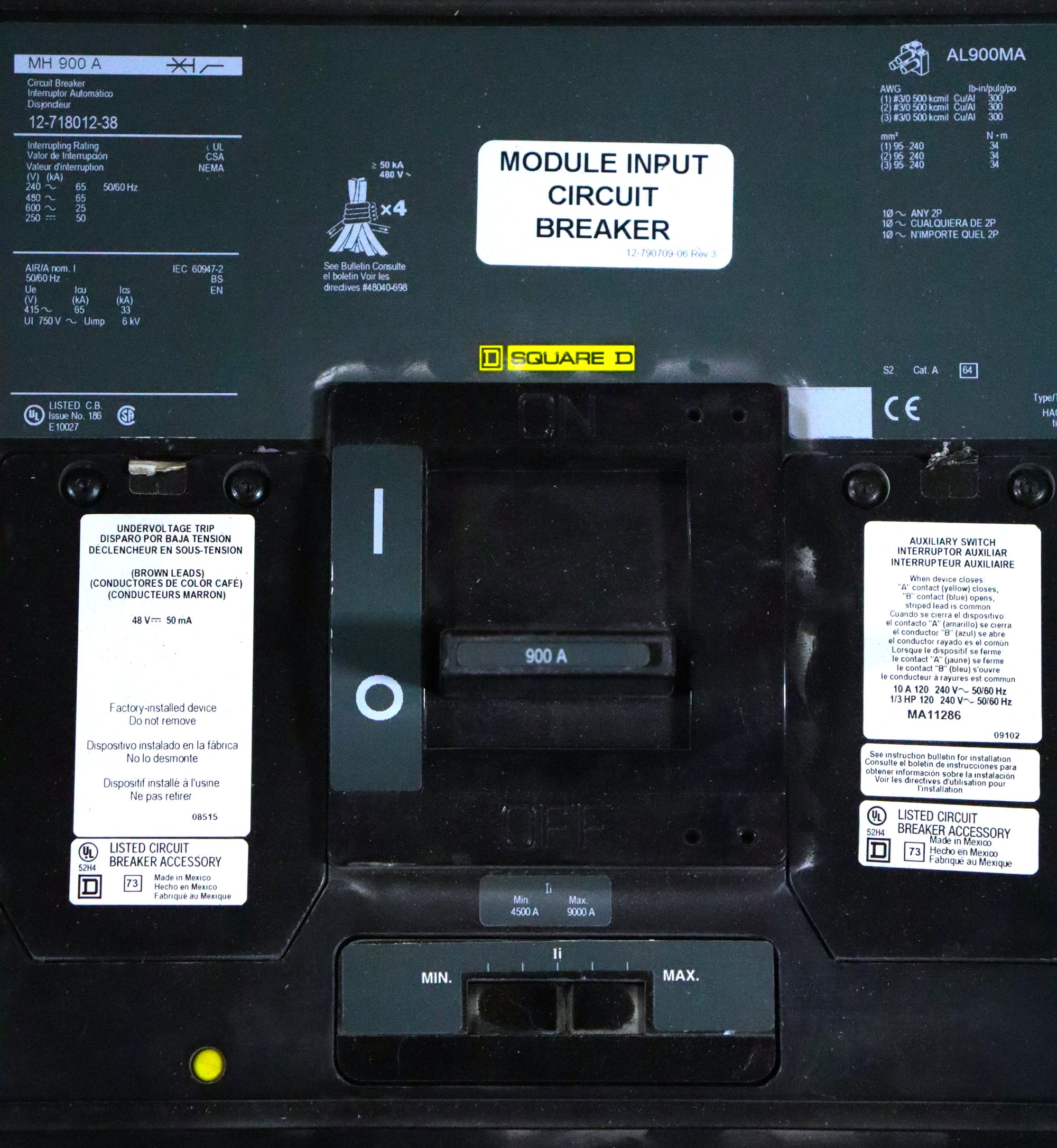 Square D 12-718012-38 900A 600V 3 Pole Circuit Breaker