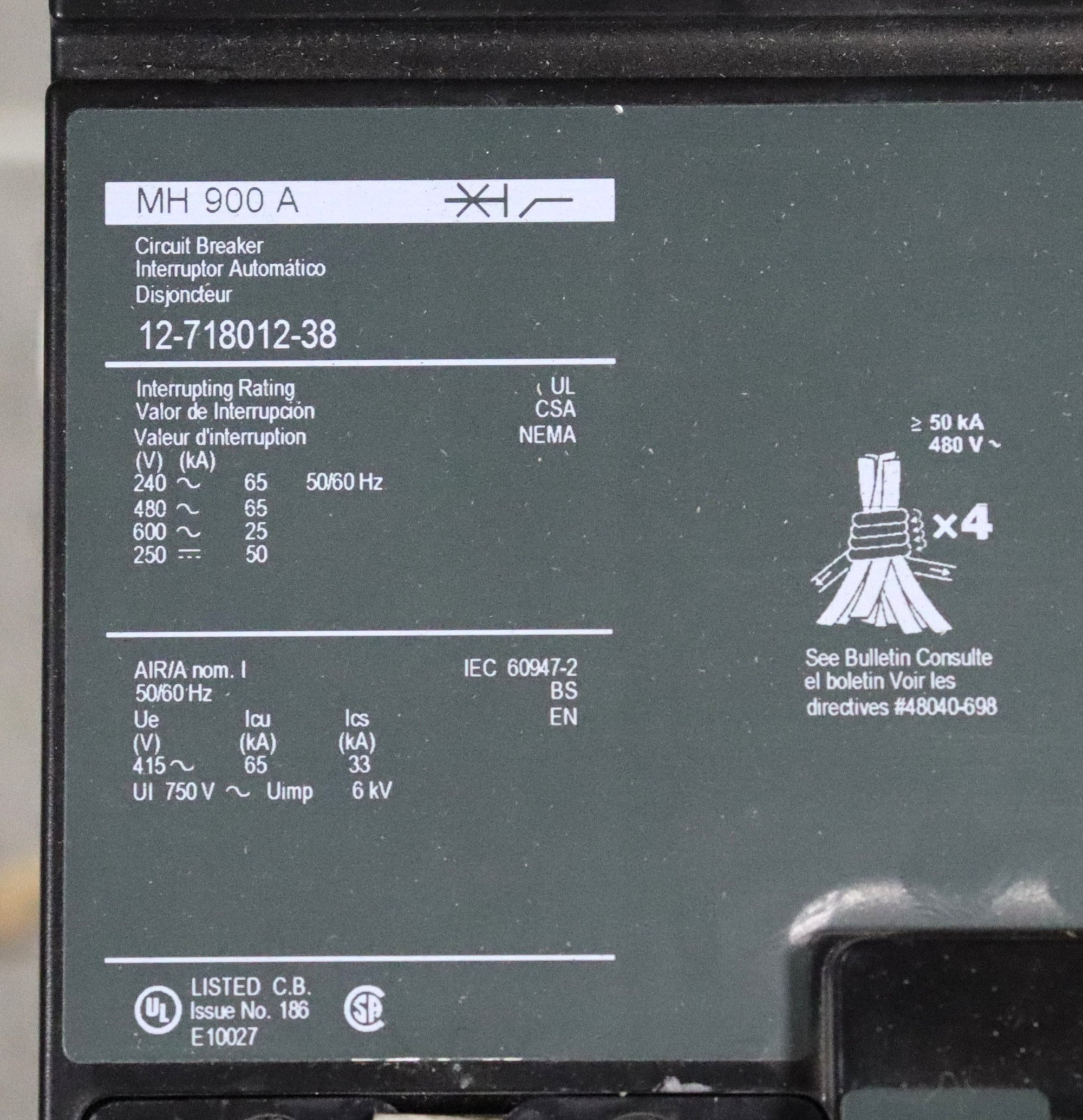 Square D 12-718012-38 900A 600V 3 Pole Circuit Breaker