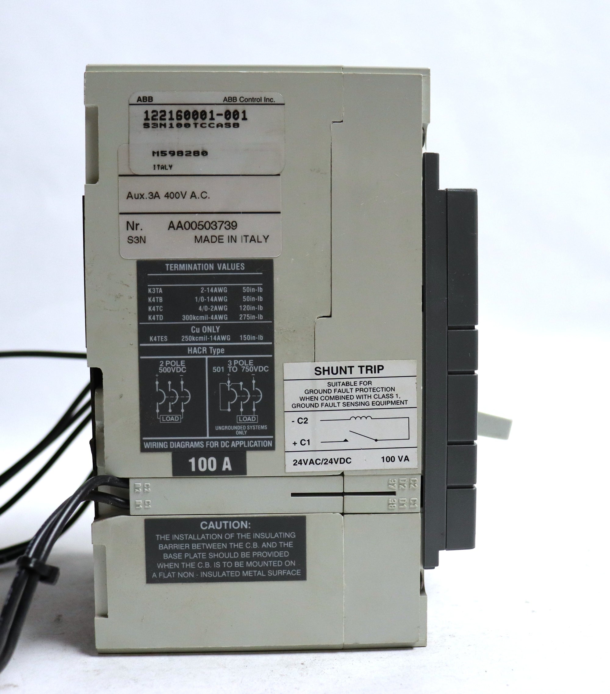ABB S3N 122160001-001 100A 3 Pole Circuit Breaker