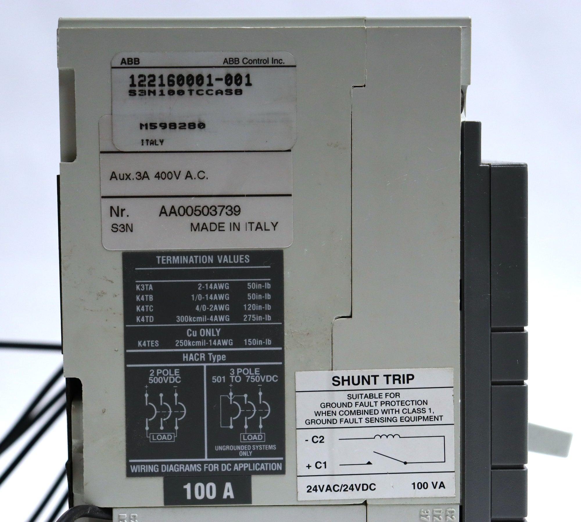 ABB S3N 122160001-001 100A 3 Pole Circuit Breaker