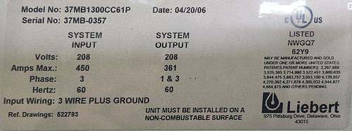 Liebert Maintenance Bypass 208V (37MB1300CC61P)