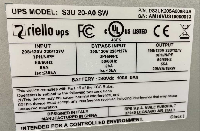Riello Sentryum 20kVA/18kW 208V 3 Phase UPS