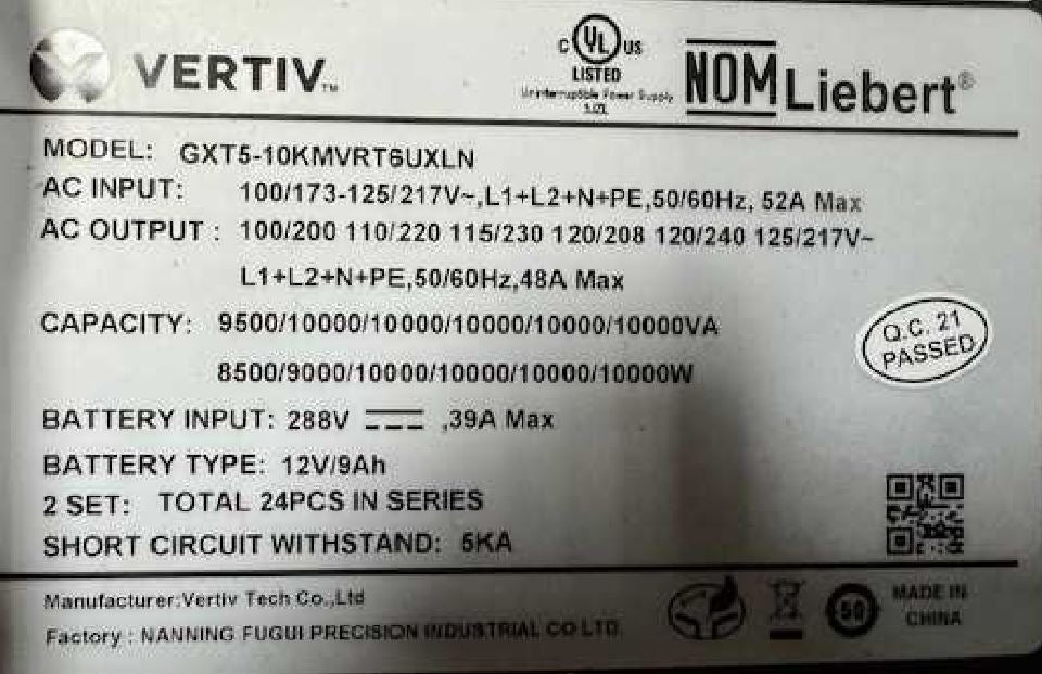 Vertiv GXT5 10kVA/10kW 208/120V Online Double Conversion Rack/Tower UPS (GXT5-10KMVRT6UXLN)