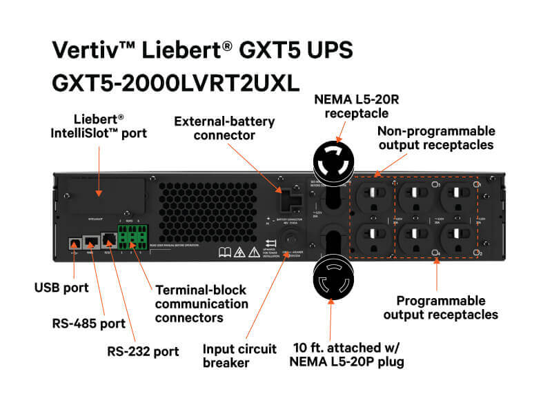 Vertiv Liebert GXT5-2000LVRT2UXLN 2000VA 1800W 120V Online Rack/Tower UPS with Network Card