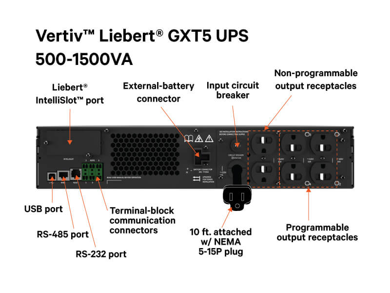 Vertiv Liebert GXT5-1500LVRT2UXLN 1500VA 1350W 120V Online Rack/Tower UPS with Network Card