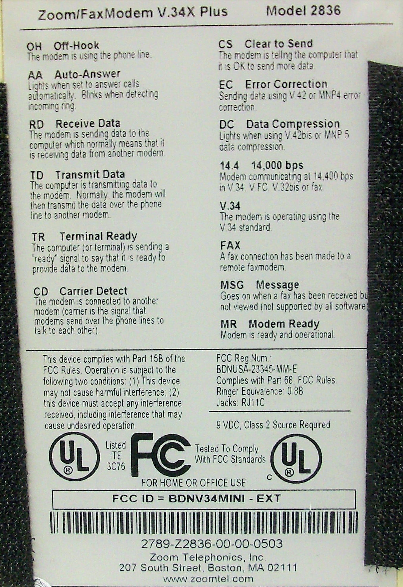 Zoom Fax Modem V.34X Plus Modem – Critical Parts Warehouse