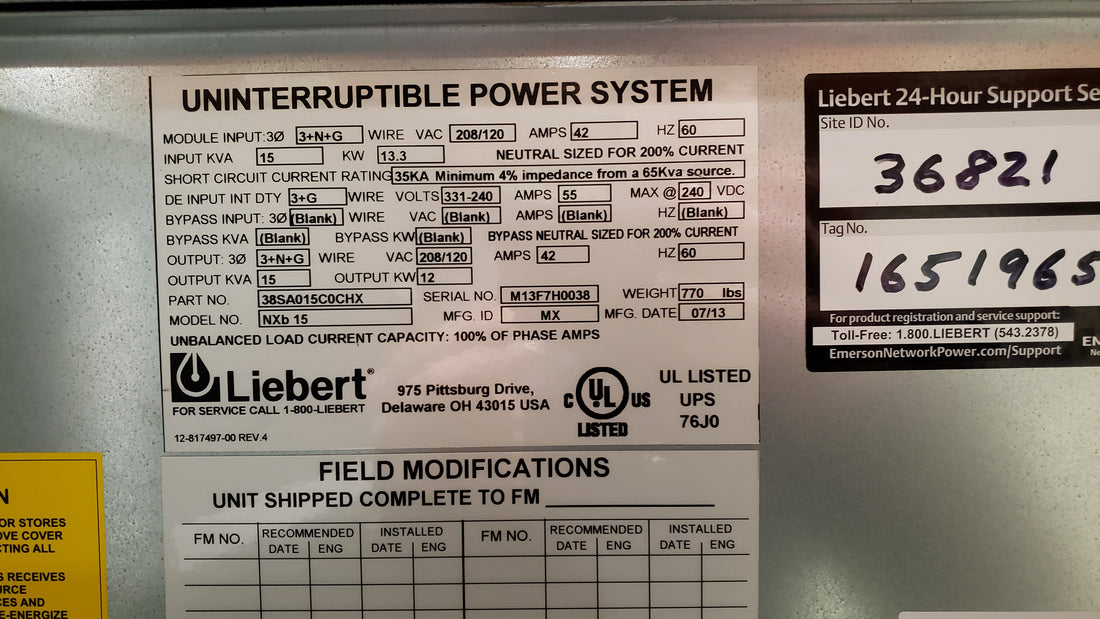 Liebert NX 15kVA / 12kW 3-Phase UPS Battery Backup System (Tested)