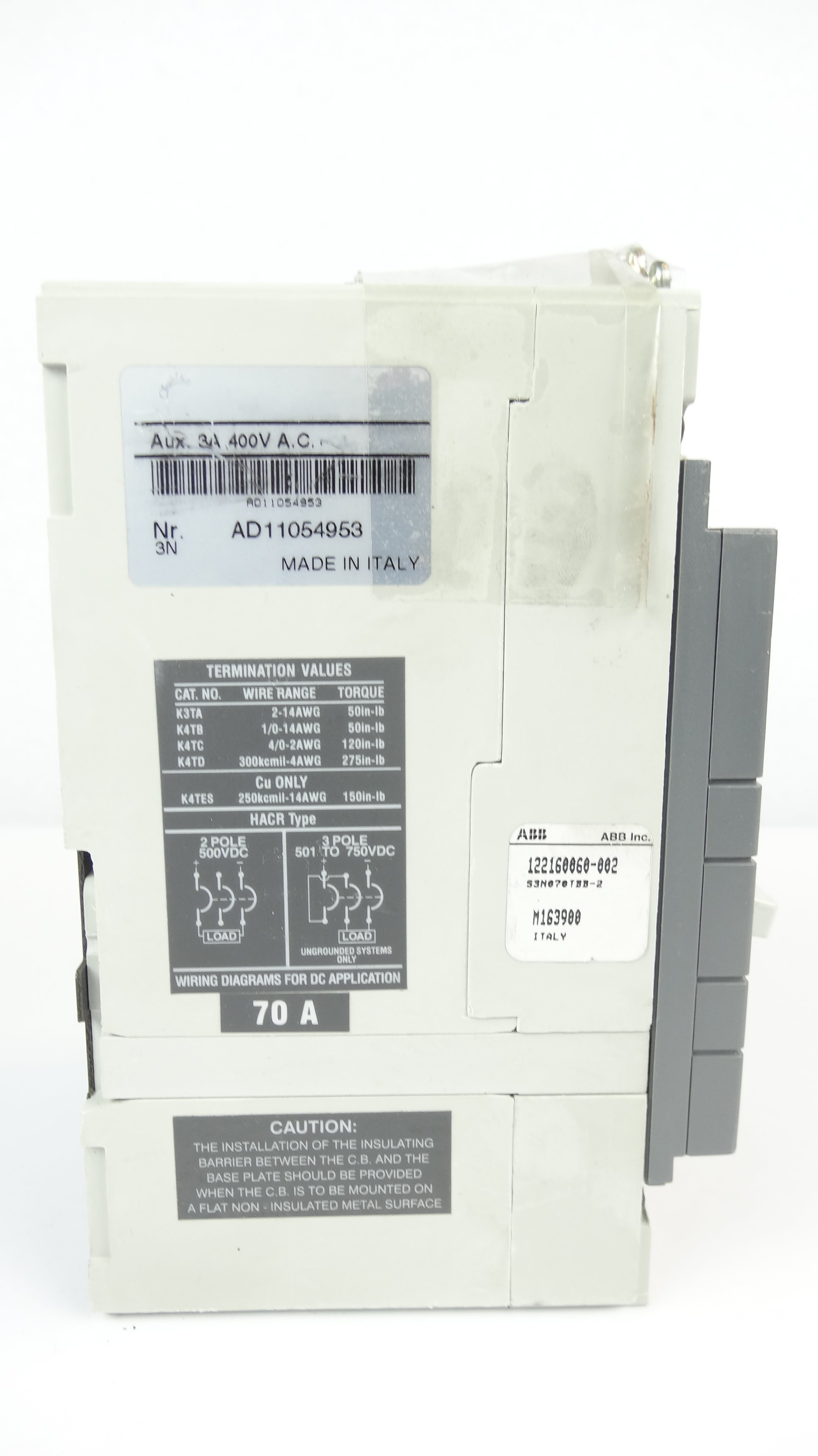 ABB 122160060-001 SACE S3 S3N 70A 2-Pole Circuit Breaker