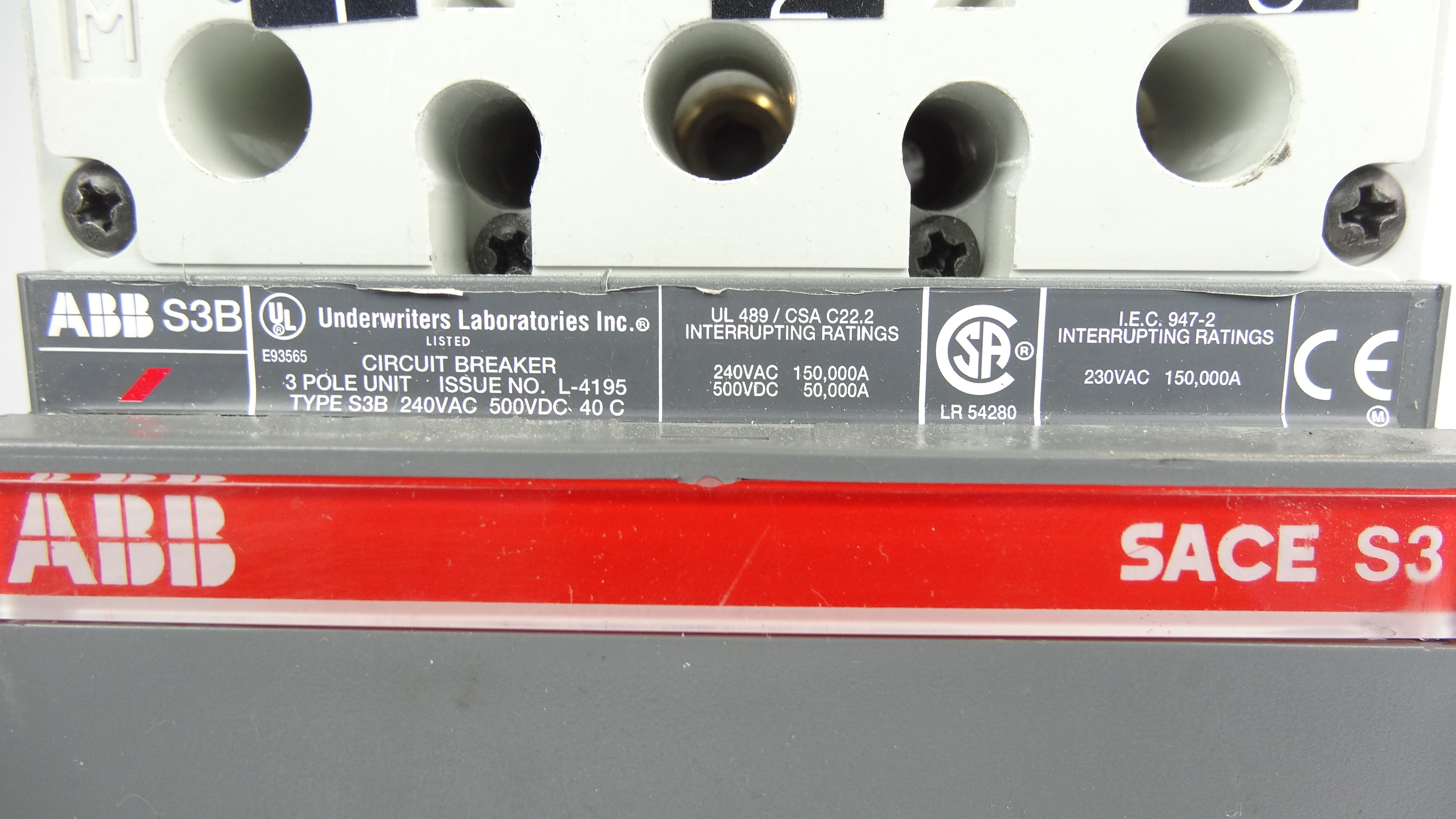 ABB SACE S3 S3B 122160004-001 225A 3-Pole Circuit Breaker
