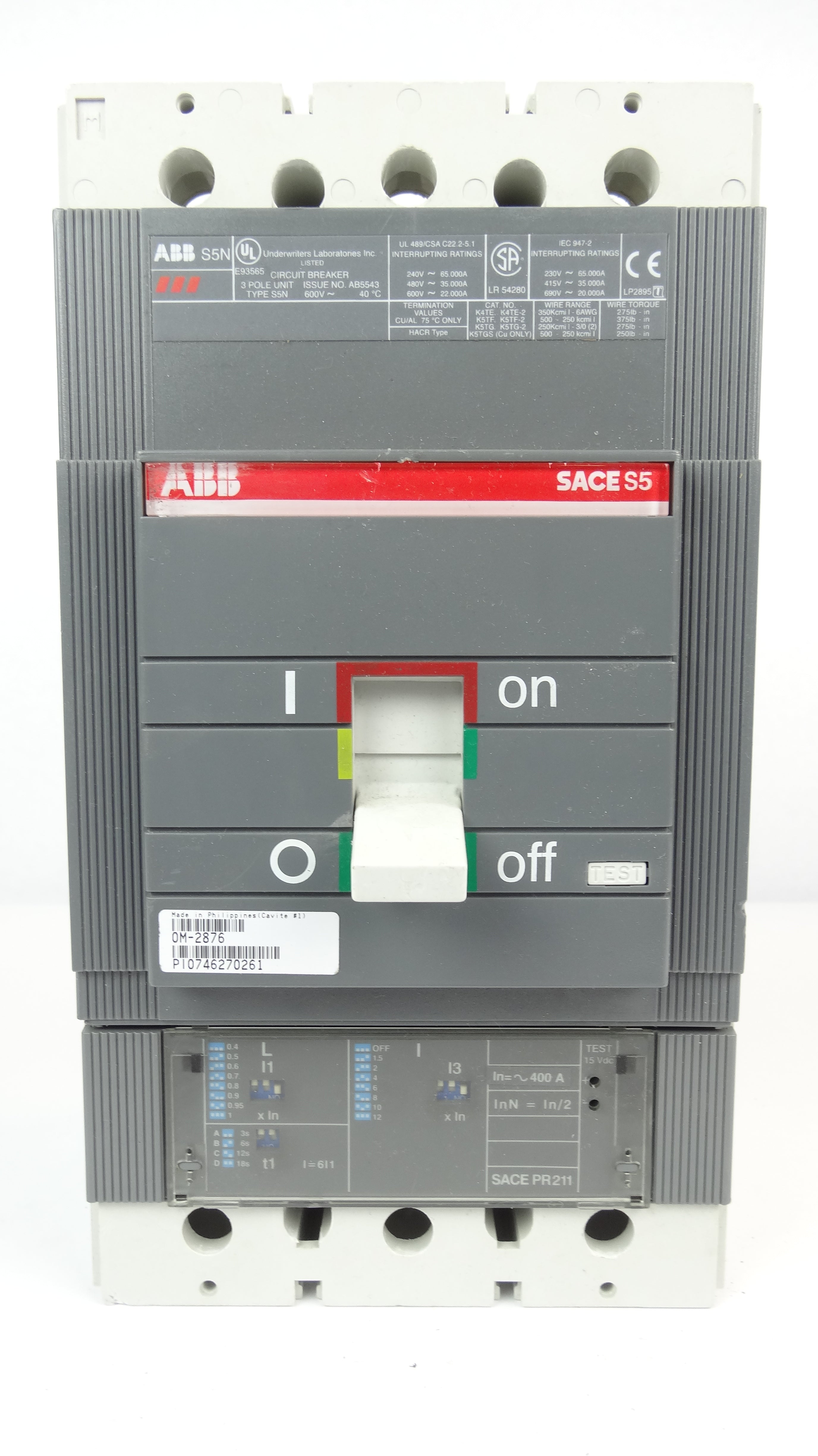 ABB SACE S5 S5N 530-0339 400A 3-Pole Circuit Breaker – Critical Parts ...