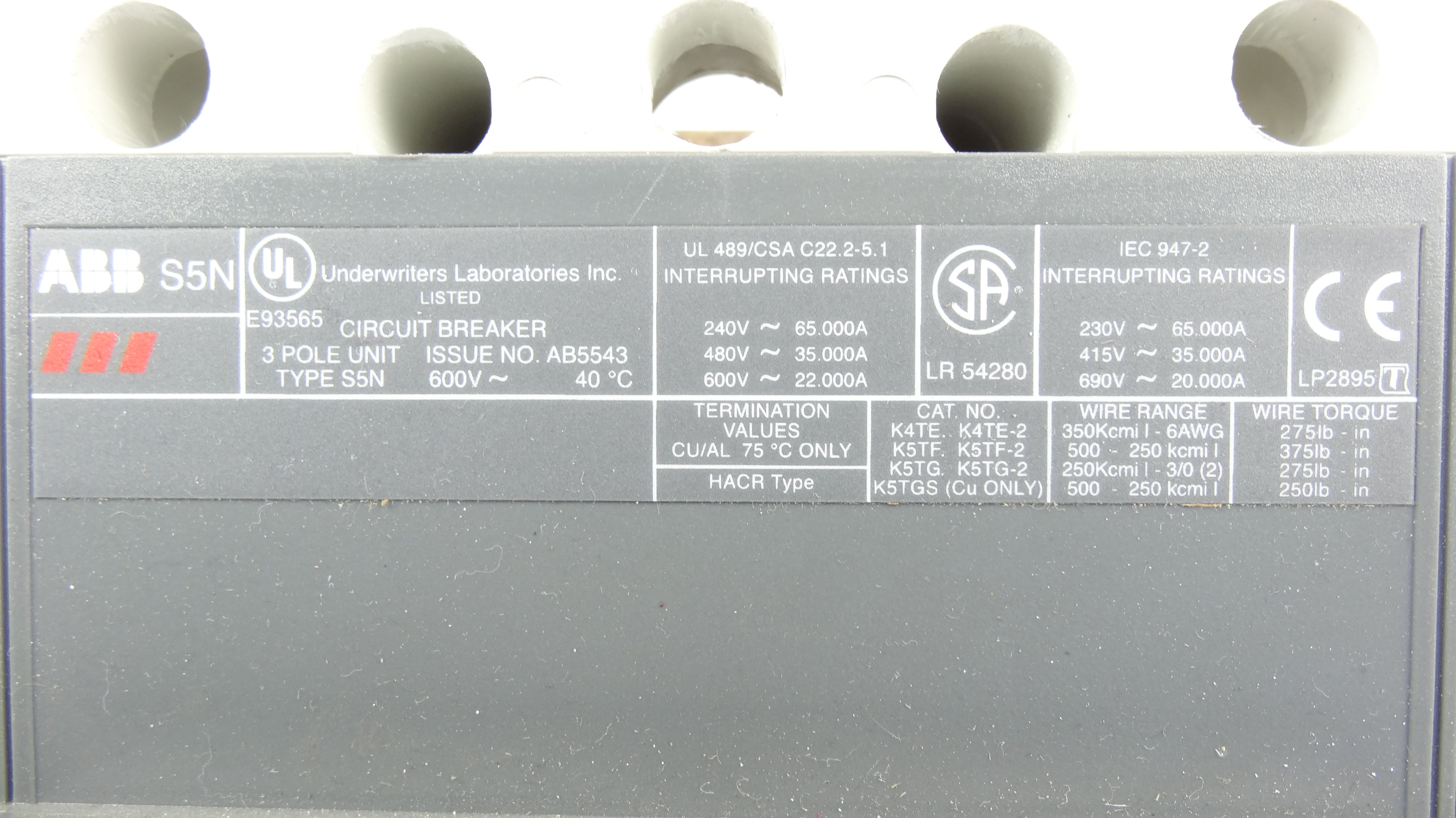 ABB SACE S5 S5N 530-0339 400A 3-Pole Circuit Breaker – Critical Parts ...