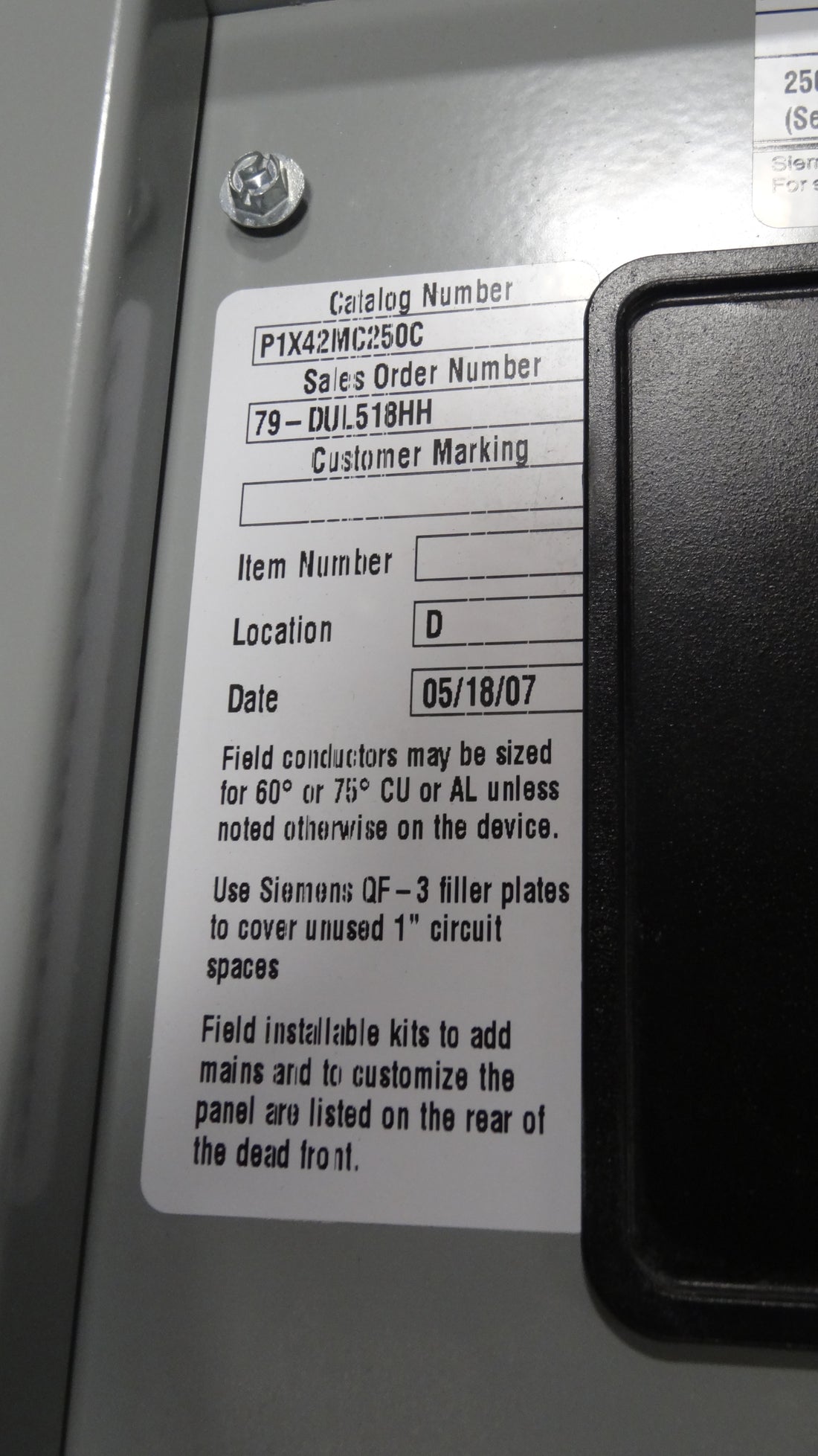 Siemens Slot Breaker Panel Board