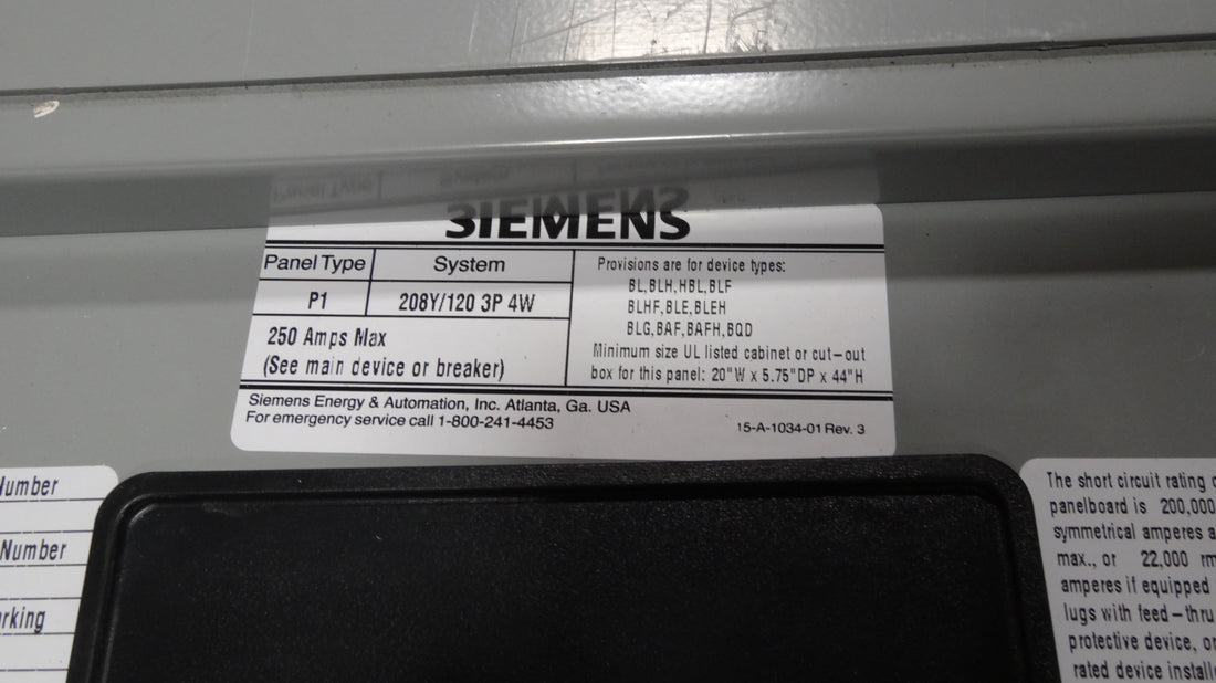 Siemens Slot Breaker Panel Board