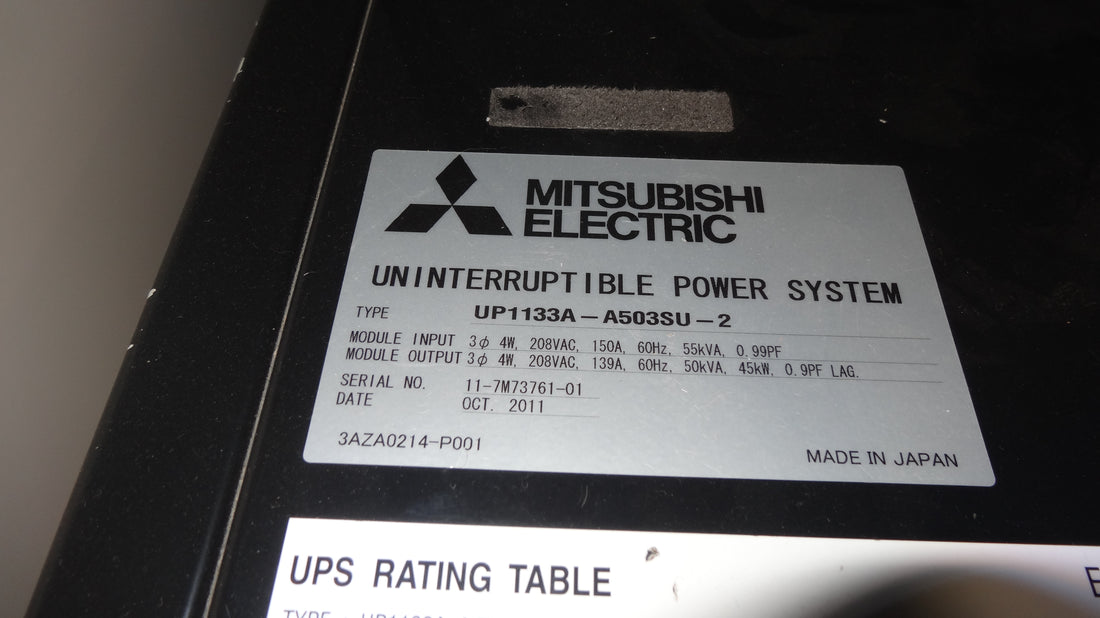 Refurbished Mitsubishi DiamondPlus 1100 Series 50kVA 45KW 208VAC 3Ph UPS System