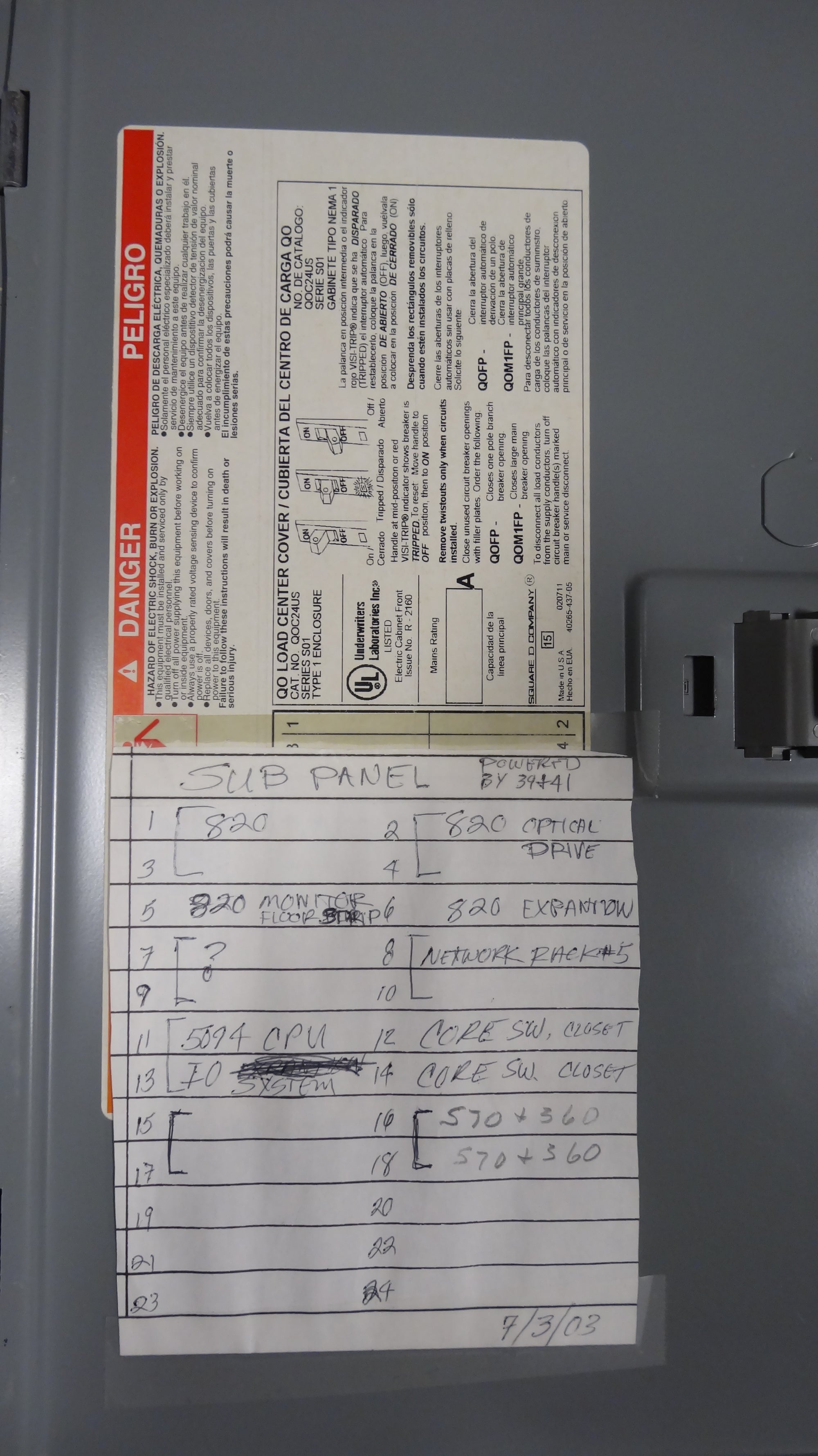 Square D Circuit Breaker Panel Board 