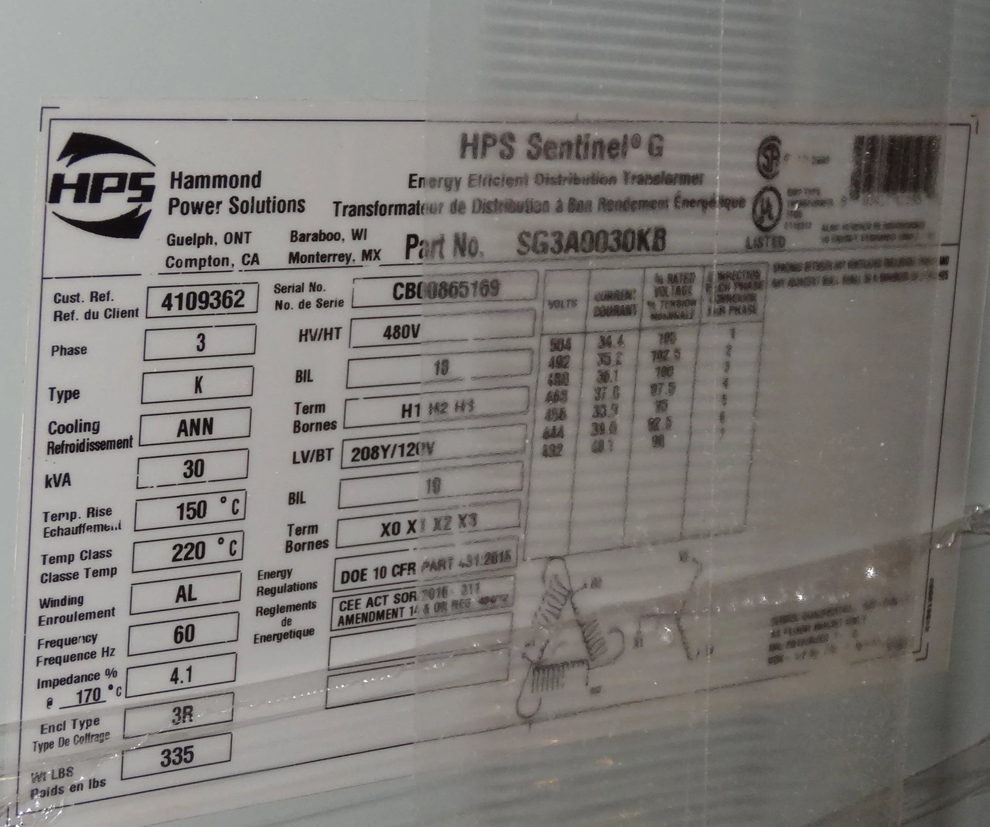 Hammond Step Down Transformer