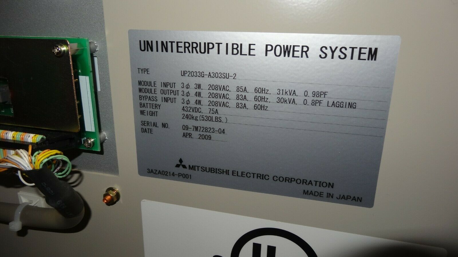 Mitsubishi 2033G Series 30kVA 24kW 208V x 208V 3Ph UPS System