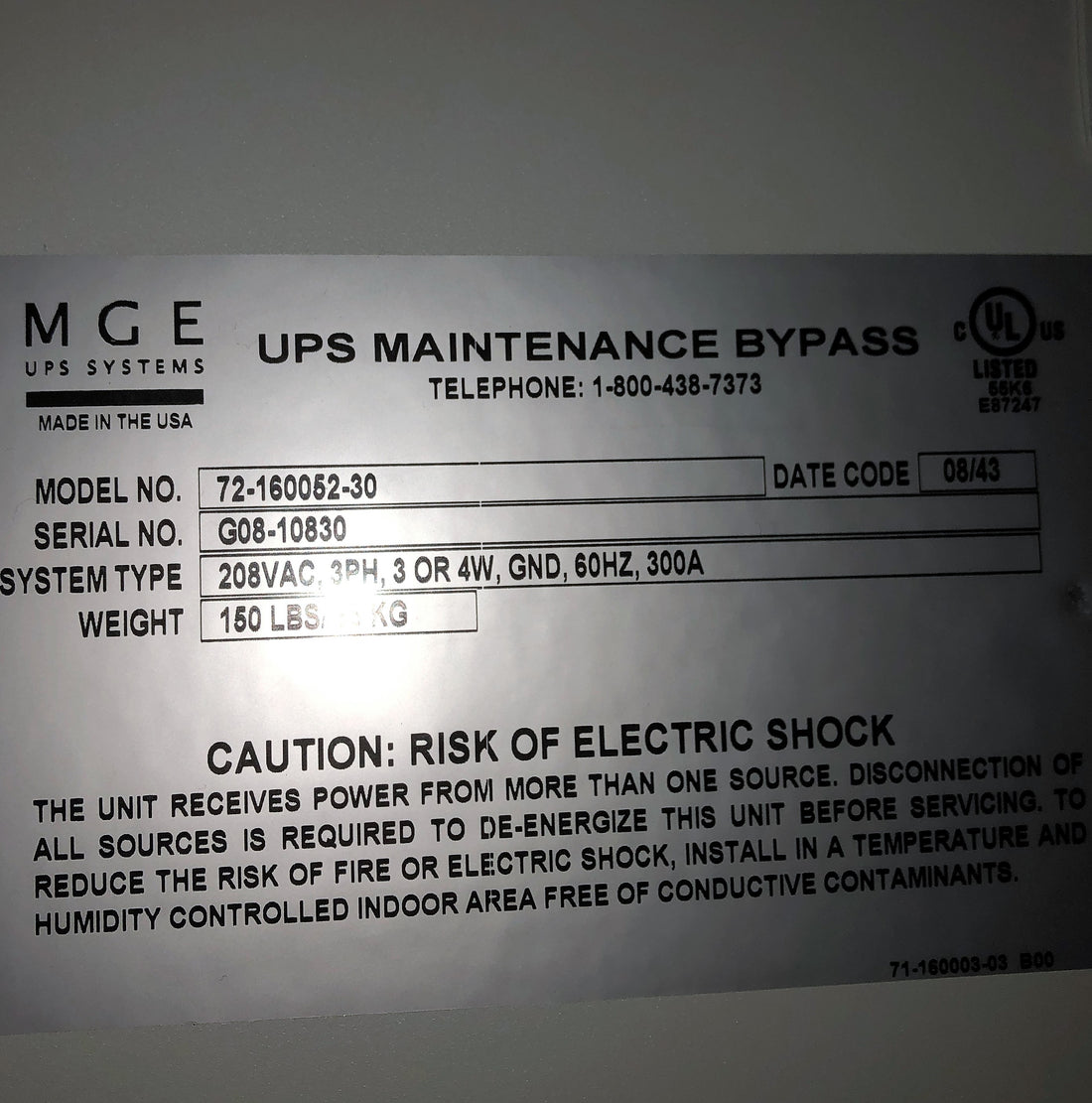 MGE Maintenance Bypass Switch